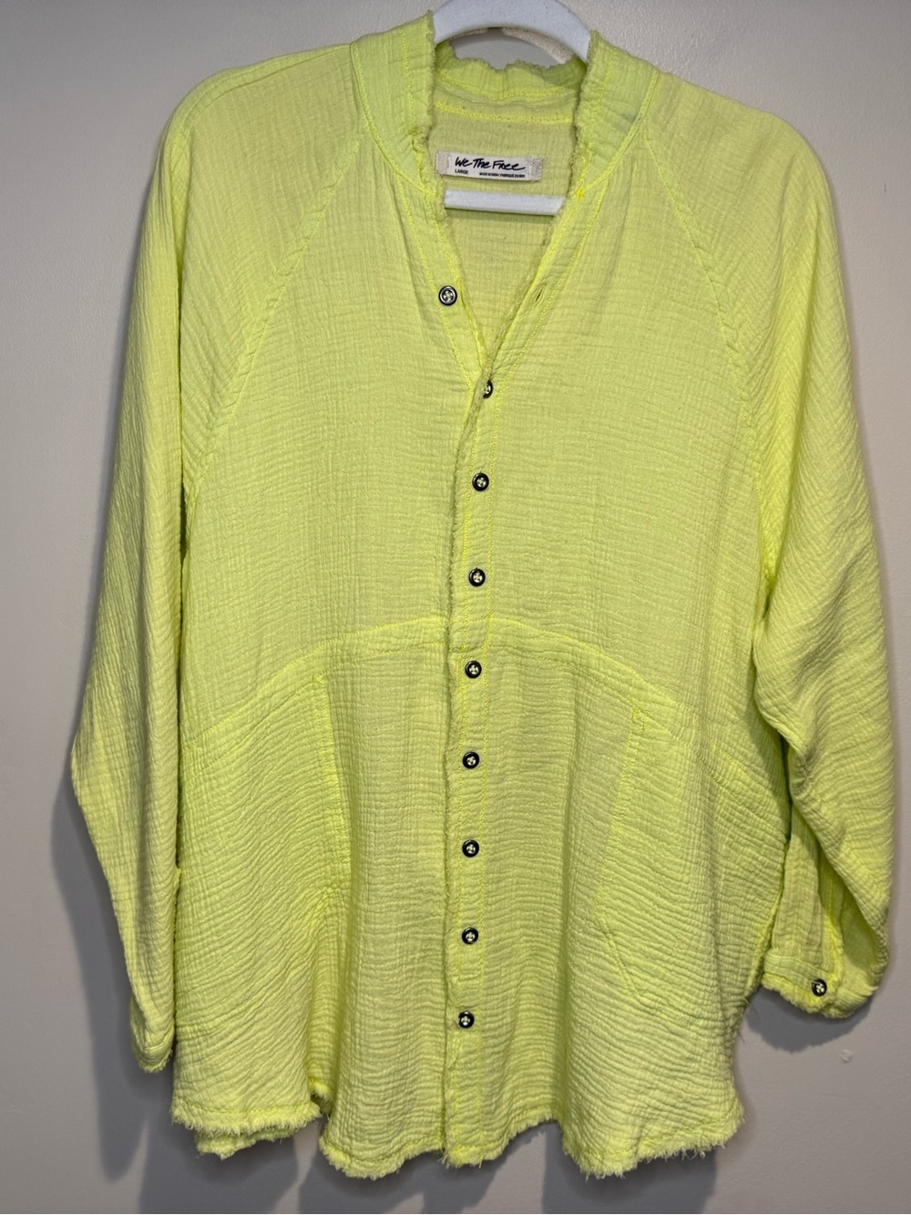 Free People We The Free Summer Daydream Buttondown Tunic blouse neon yellow